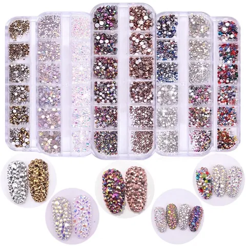 Flatback Glass Rhinestones AB Aurora Colorful Round Diamonds For Nail Art DIY Crafts Phone Case Decoration Clothing Accessories Shiny Elegant