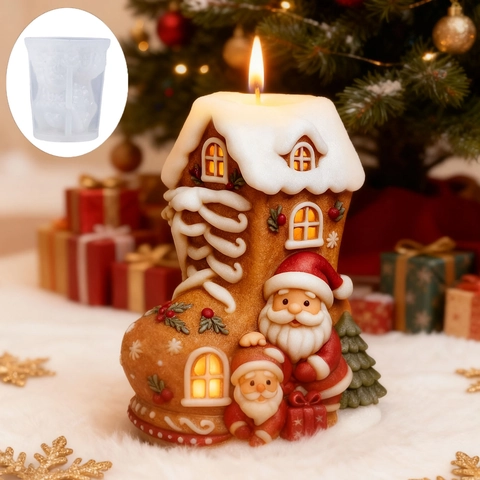 Christmas Santa Boot House Candle Mold Silicone 3D DIY Scented Wax Plaster Gypsum Resin Soap Craft Tool Holiday Decor