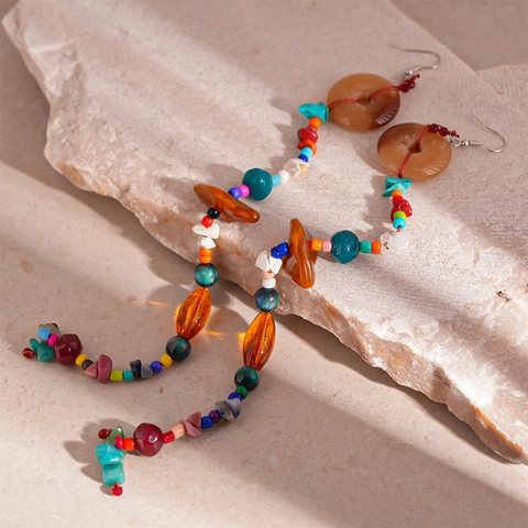 Pendientes De Gota Con Cuentas Largos Estilo Bohemio Étnico Multicolor Resina Piedra Artificial Aleación Acero Mujeres