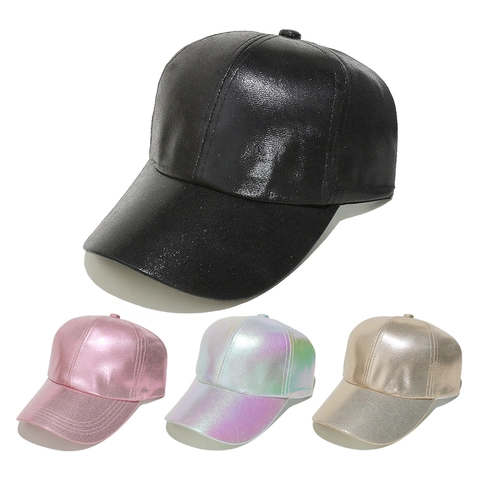 Cappello Da Baseball In Pelle PU Metallizzata Olografica Laser Berretto Da Sole Hip Hop Punk Streetwear Accessorio Moda