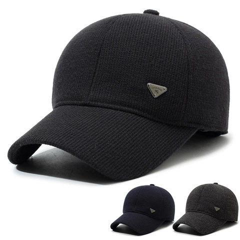 Men Winter Warm Baseball Cap With Ear Flaps Thickened Cotton Woolen Windproof Outdoor Adjustable Sports Hat