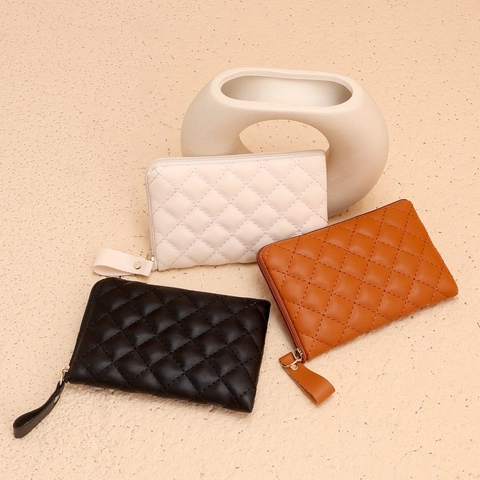 Petit Porte-Monnaie En Cuir PU Matelassé Pour Femmes Mini Portefeuille À Fermeture Éclair Avec Dragonne Sac De Rangement Léger