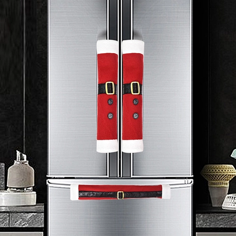 Santa Claus Appliance Handle Covers Brushed Fabric Kitchen Fridge Microwave Oven Decoration Protective Sleeve