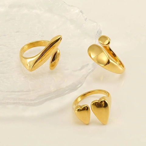 Heart Geometric Open Ring Stainless Steel 18K Gold Plated Adjustable Minimalist Fashion Jewelry For Women Elegant