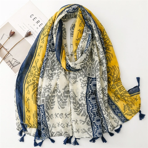 Sciarpa Etnica Bohémien Motivo Geometrico Nappa Scialle In Poliestere Voile Lungo Leggero Parasole Da Donna