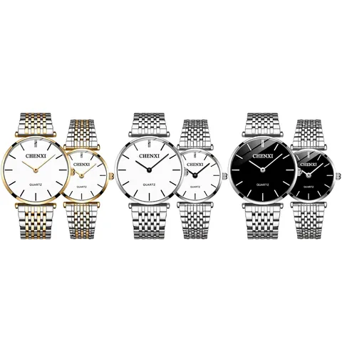 CHENXI Luxury Quartz Watch Couple Men Women Ultra Thin Alloy Case Stainless Steel Mesh Band Waterproof Analog Wristwatch