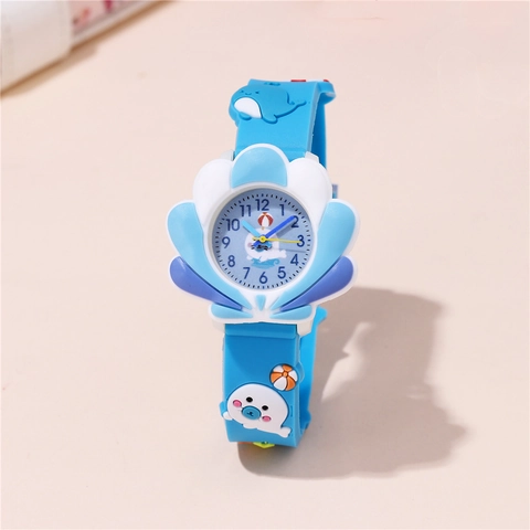 Kinder Quarz Uhr Muschelgehäuse 3D Ozean Thema Delfin Wal Cartoon Silikonarmband Student Geschenk Blau