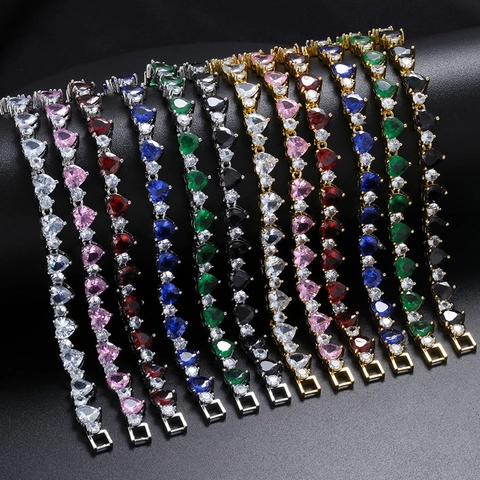 Bracelet Coeur Zircone Cubique Laiton Plaqué Or Élégant Micro Pavé Chaîne Tennis Bijoux Pour Femmes