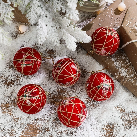 Palline Di Natale Appese Ornamenti In Schiuma Avvolti In Spago Motivo A Stella In Tessuto Glitter Decorazione Per Albero Rustica