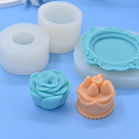 Molde De Silicona 3D Relieve Marco De Fotos Rosa Flor Pastel De Fresa Para DIY Repostería Vela Jabón Yeso