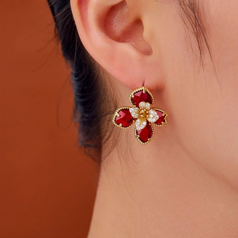 Pendientes De Botón De Flor Cobre Circonita Cúbica Incrustada Micro Pavé Estilo Coreano Elegante Joyería Vintage Para Mujeres