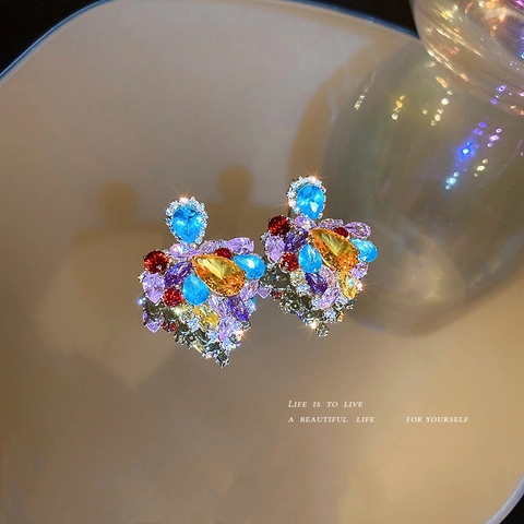 Orecchini A Lobo A Forma Di Cuore Con Strass Colorati E Perno In Argento Gioielli Retrò Di Lusso Stile Corte Per Donna