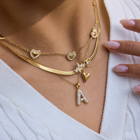 Mode Edelstahl Herz Anhänger Halskette Mehrlagig Strass Choker Für Damen Valentinstag Schmuck Geschenk Vergoldet