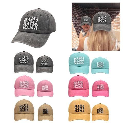 Women Kids Parent Child Baseball Cap Polyester Washed MAMA MINI Letter Embroidery Outdoor Sun Hat Vintage Casual Fashion Hat