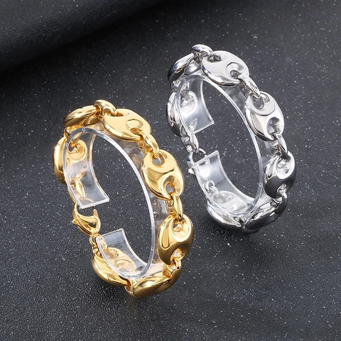 Pig Nose Coffee Bean Link Chain Bracelet Stainless Steel Vacuum Plated Polished Hip Hop Punk Streetwear Jewelry Unisex