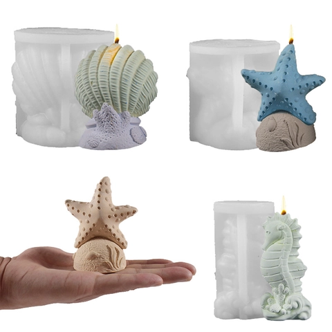 Moule En Silicone Étoile De Mer Hippocampe Coquillage Pour Bougie Parfumée Bricolage Résine Plâtre Ornement