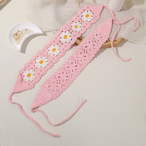 Handmade Crochet Triangle Headband Cotton Yarn Floral Hollow Out Headscarf Bohemian Pastoral Hair Band For Women Girls