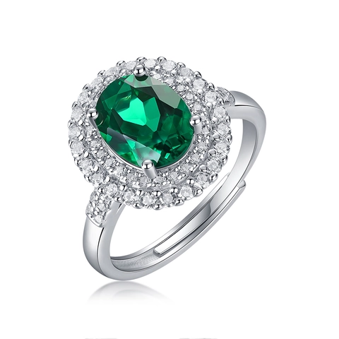 925 Sterling Silver Emerald Style Open Ring For Women Elegant Rhinestone Halo Flower Adjustable Finger Ring Jewelry Gift