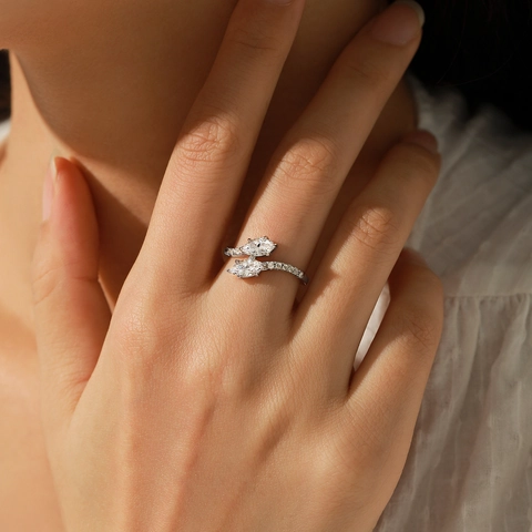 Anillo In Zirconia Taglio Marquise Argento Sterling 925 Elegante Doppia Pietra Serpente Avvolgente Gioielli Donne