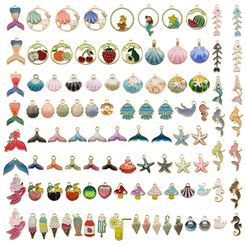 Enamel Alloy Ocean Charms Pendants Mixed Sea Animal Shell Mermaid Starfish For DIY Jewelry Making Bohemian Summer Crafts