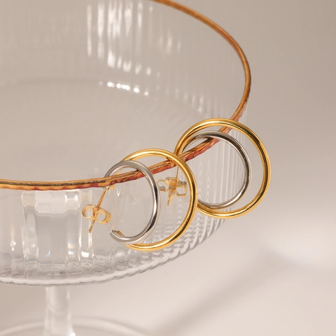 Geometrische Dubbele Ring Oorknopjes Tweekleurig Goud Zilver Roestvrij Staal Moderne Sieraden Voor Dames