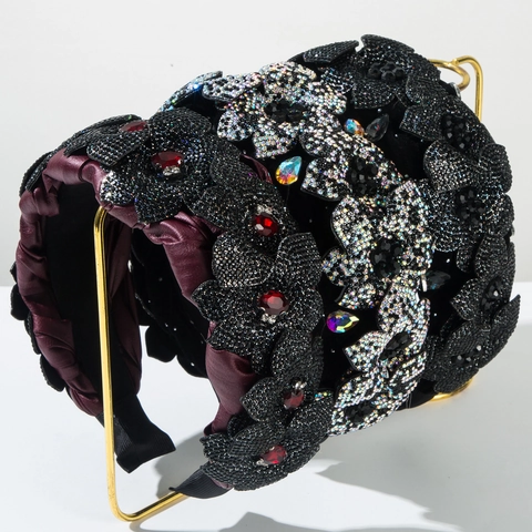 Diadema Barroca de Lujo con Flores de Strass Terciopelo Acolchada Aro de Pelo para Banquete Boda Fiesta Mujer Joyería