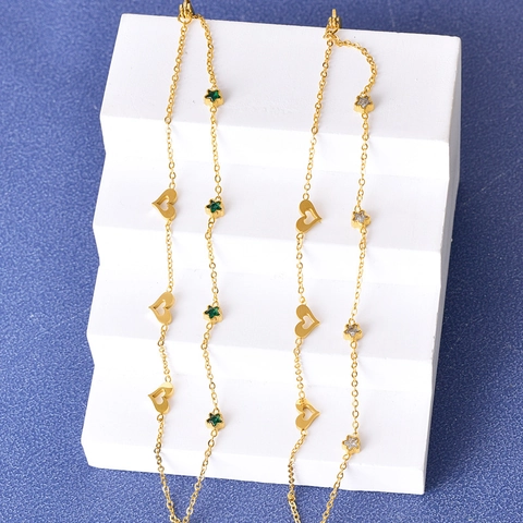 Fashion Stainless Steel Double Layer Bracelet For Women Gold Plated Hollow Heart Pentagram Star Rhinestone Charm Bracelet Gift Jewelry