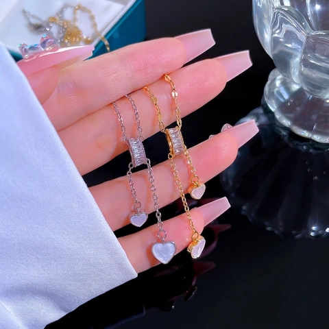 Hart Hanger Y Ketting Roestvrijstalen Ketting Koper Zirkoon Schelp Kwastje Verstelbaar Elegant Voor Dames Sieraden