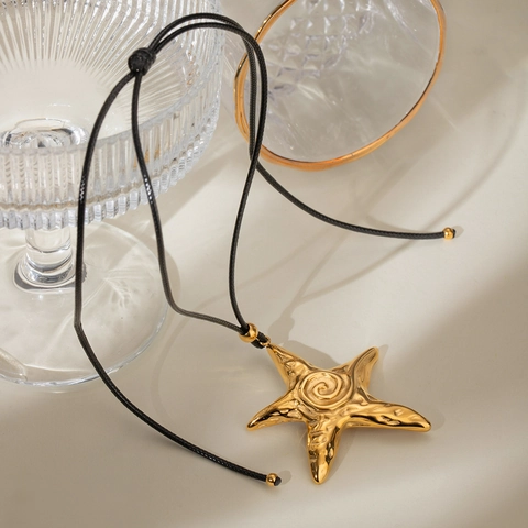 Collana Con Ciondolo A Stella Marina Oversize Placcata Oro 18K Acciaio Inossidabile Texture A Spirale Stile Spiaggia Donna