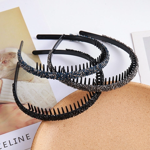 Shiny Rhinestone Non-Slip Headband With Teeth Plastic Hair Hoop For Women Face Washing Makeup Daily Styling