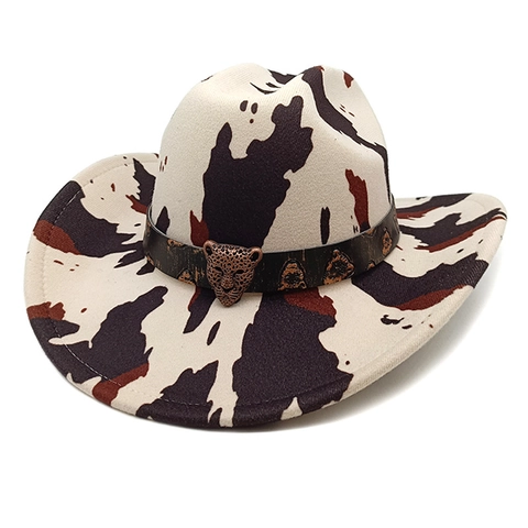 Cappello Da Cowboy Western Stampa Leopardata Mucca Tesa Larga Feltro Poliestere Protezione Solare Esterno Retrò Donne Uomini