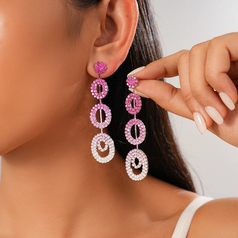 Orecchini Pendenti Geometrici Sfumati Rosa Con Strass E Silver Earring Post Per Donna