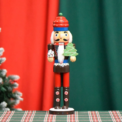 Wooden Nutcracker Soldier Puppet Holding Christmas Tree Gingerbread Man Chef Hand Painted Holiday Home Table Decoration Gift