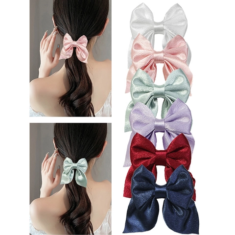 Pinzas Para El Cabello Con Lazo De Satén Hechas A Mano Para Niñas Horquillas Dulces De Color Sólido Accesorios