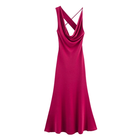 Cowl Neck Maxikleid Seidiges Satin Rückenfrei Überkreuzte Träger Sexy Slim Fit Ärmellos Abendpartykleid Für Damen