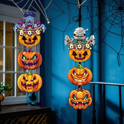 Halloween Hanging Ornaments Paper Pumpkin Witch Ghost Skeleton Party Wall Door Sign Decorative Favors Cartoon Style