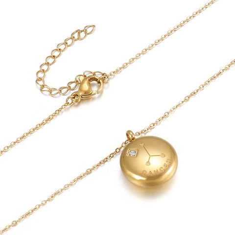 Zodiac Pendant Necklace Gold Plated Stainless Steel Round Coin Constellation Star Map Engraved Zircon Fashion Jewelry Gift