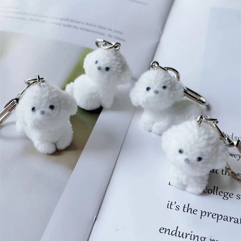 Mignon Porte-Clés Chien Bichon En Peluche Dessin Animé Chiot Charme De Sac Fourrure Animale Douce Femmes Filles