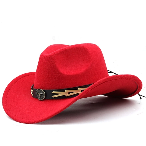 Western Cowboy Hat Vintage Felt Wide Brim With Bull Head Emblem Retro Ethnic Style For Men Women And Kids