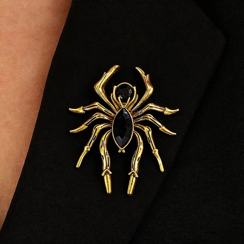 Broche Araignée en Alliage Gothique Vintage Avec Strass Rétro Électroplaqué Insecte Animal Épinglette pour Halloween Fête Bijoux