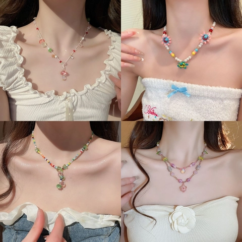 Artificial Baroque Pearl Necklace With Alloy Colorful Beaded Clavicle Chain Sweet Dopamine Style Jewelry For Women