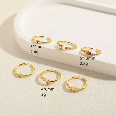 Adjustable Open Ring Copper Zircon Geometric Marquise Waterdrop Heart Shape Colorful Stones Gold Plated Fashion Jewelry