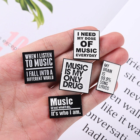 Muziek Citaat Emaille Spelden Legering Zwart Wit Minimalistische Broche Badges Voor Rugzak Kleding Jas Muziekliefhebbers