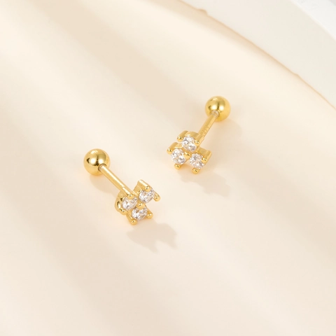 Orecchini A Lobo In Argento Sterling 925 Con Zirconi Tre Pietre Cluster Chiusura A Vite Gioielli Minimalisti Donna