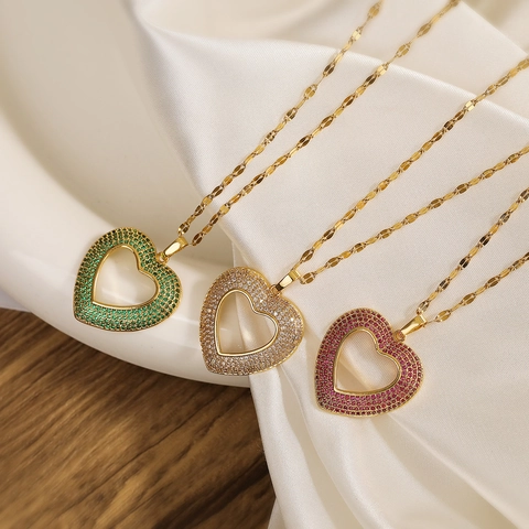Hohl Herz Anhänger Halskette Kupfer Gold Beschichtet Zirkonia Schlüsselbein Kette Mode Nischen Schmuck Für Damen