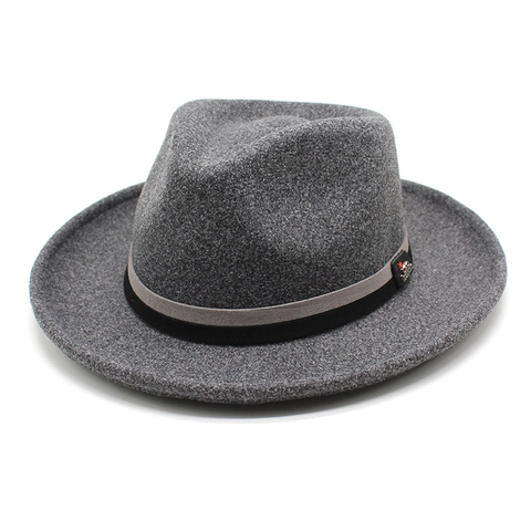 Vintage Fedora Hat Woolen Felt British Jazz Style Wide Brim With Decorative Band Metal Badge Unisex Fall Winter