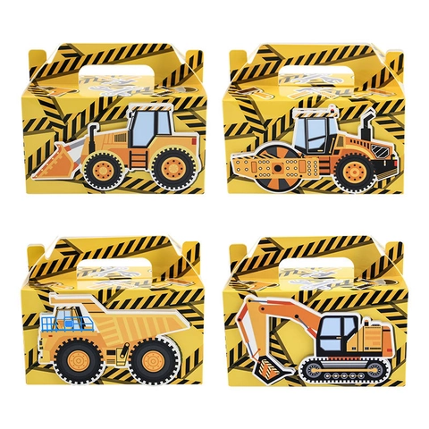 Scatole Regalo Per Feste Veicoli Da Cantiere Carta Con Maniglia Tema Costruzione Compleanno Per Bambini