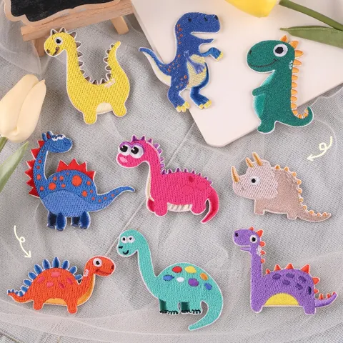 Cartoon Dinosaur Embroidery Patches Colorful Cute Polyester Self Adhesive Iron On Patches For Kids Clothing Bags DIY Decor