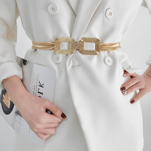 Damen Mode Elastisch Metall Taillenkette Gürtel Minimalistisch Geometrische Schnalle Stretch Taillenband Für Kleider Anzüge