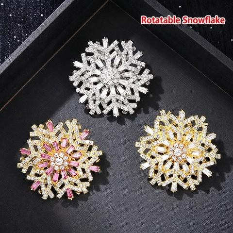 Broche Flocon De Neige Rotative Épingle Alliage De Zinc Avec Strass Élégante Accessoires De Veste Pour Femmes Scintillante